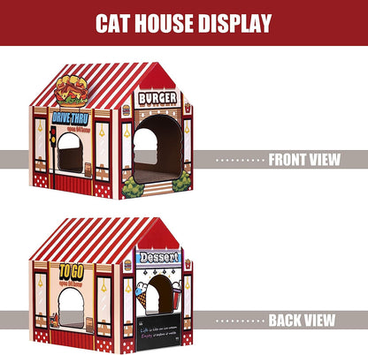 Burger Shop Cat House – Cardboard Scratcher & Hideout for Indoor Cats
