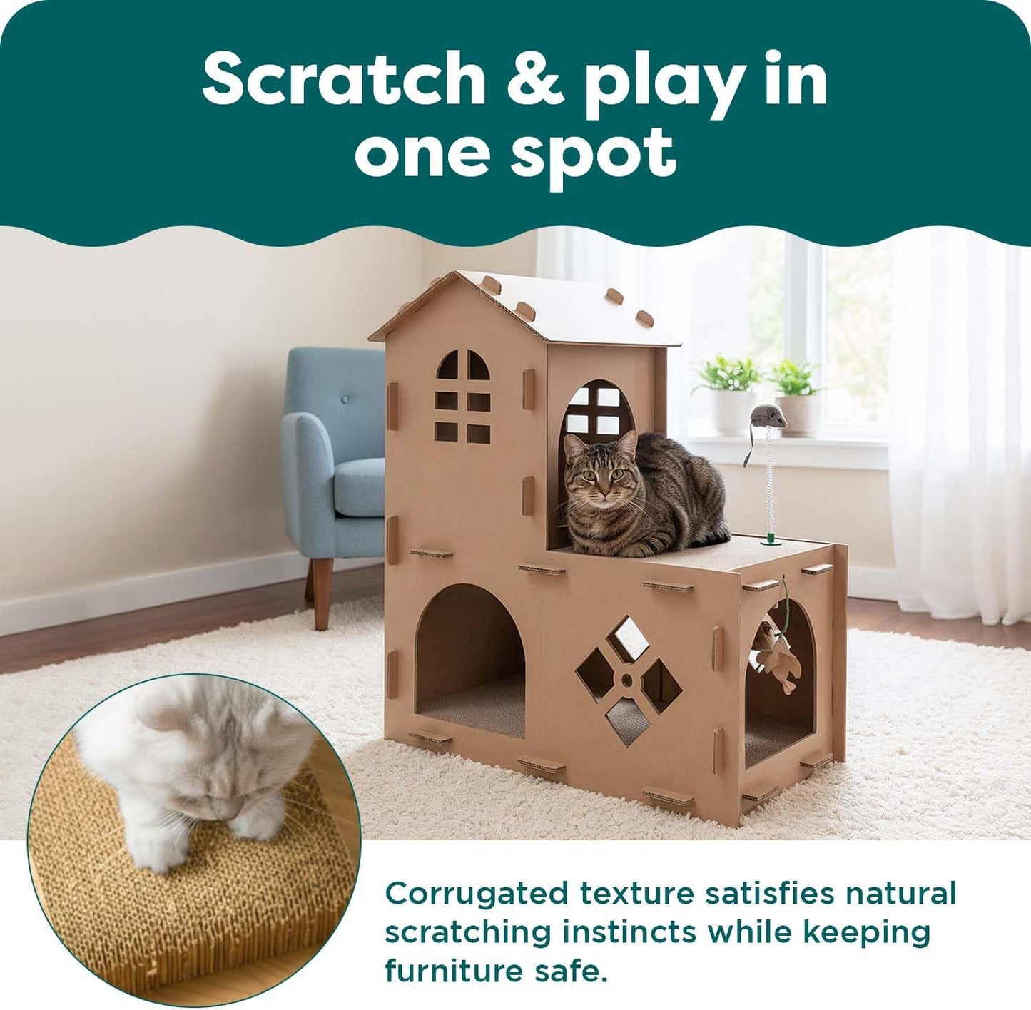 Interactive Cat Scratcher with Catnip & Balls – 2-in-1 Scratching Pad + Toy for Indoor Cats