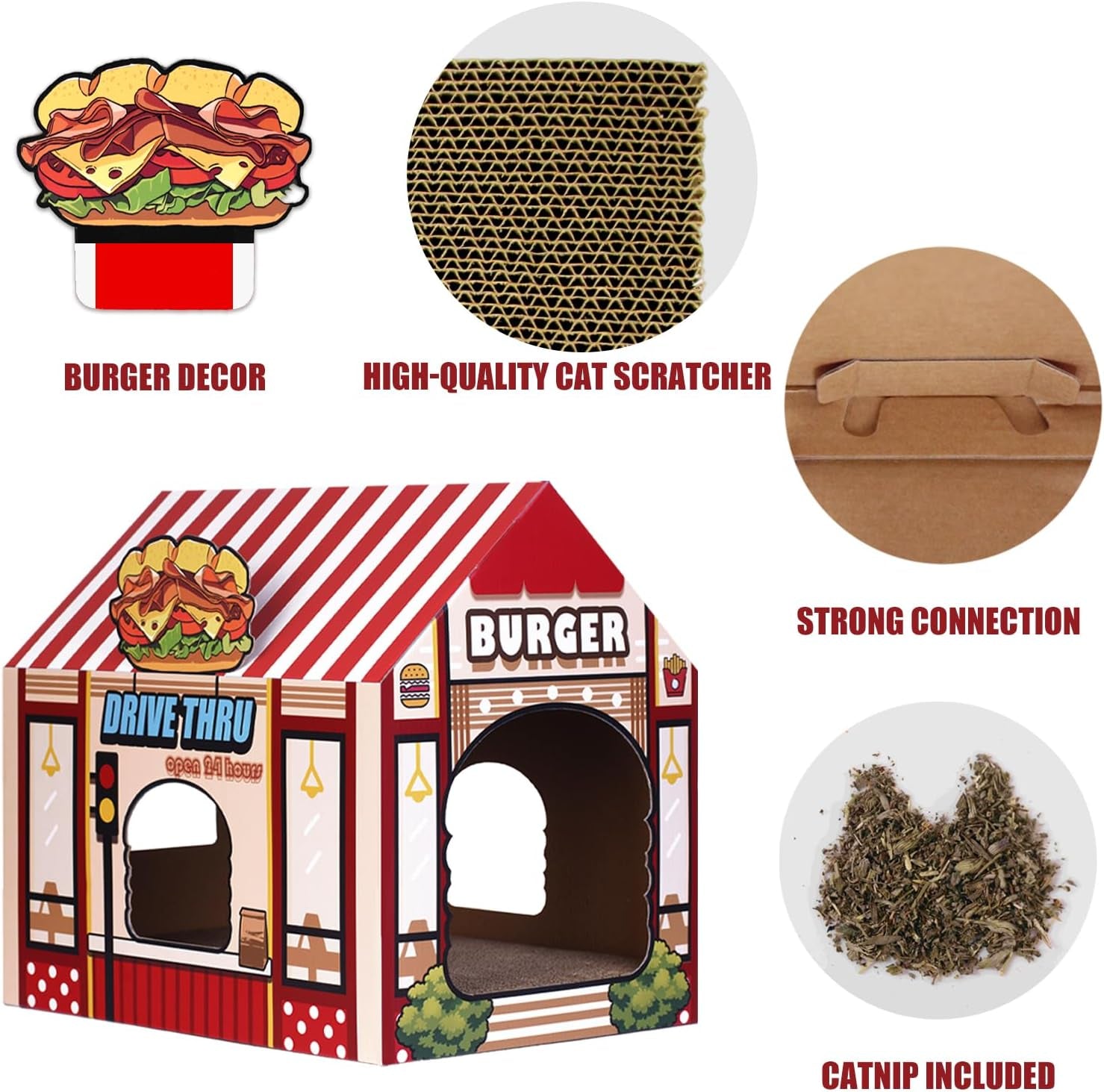 Burger Shop Cat House – Cardboard Scratcher & Hideout for Indoor Cats