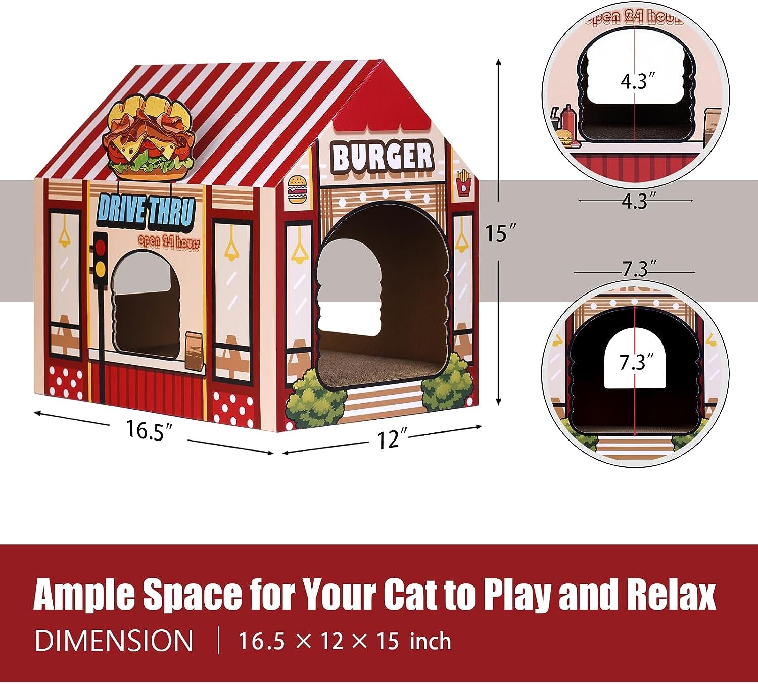 Burger Shop Cat House – Cardboard Scratcher & Hideout for Indoor Cats