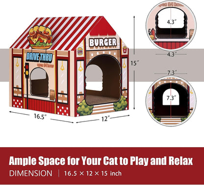 Burger Shop Cat House – Cardboard Scratcher & Hideout for Indoor Cats